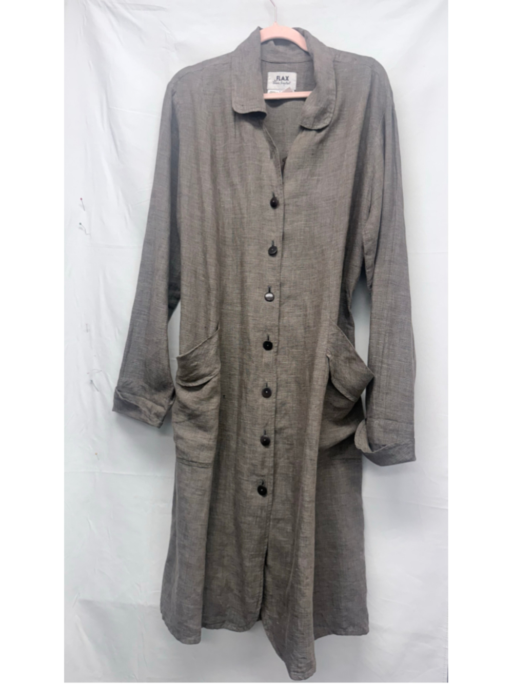 Women's Vintage FLAX by Jeanne Engelhart Linen Shirt Dress, Large, Brown